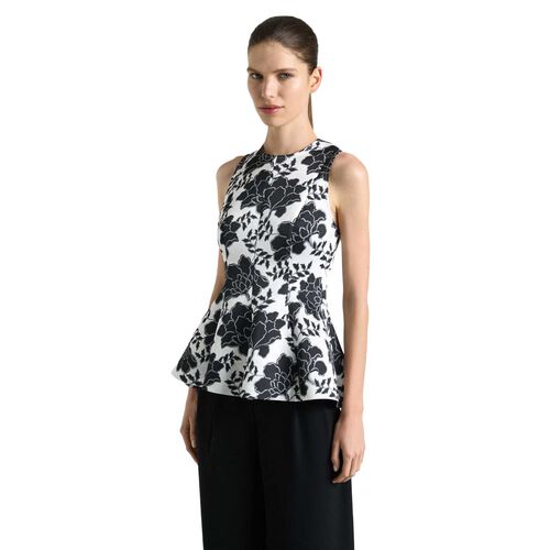 Cue Graphic Floral Satin Peplum Top
